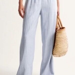 Abercrombie & Fitch High Waist Pull-on Linen Pant Blue Medium Long